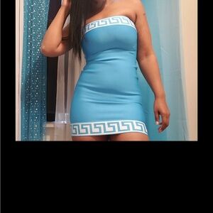 Fashion Nova Blue Strapless Dress